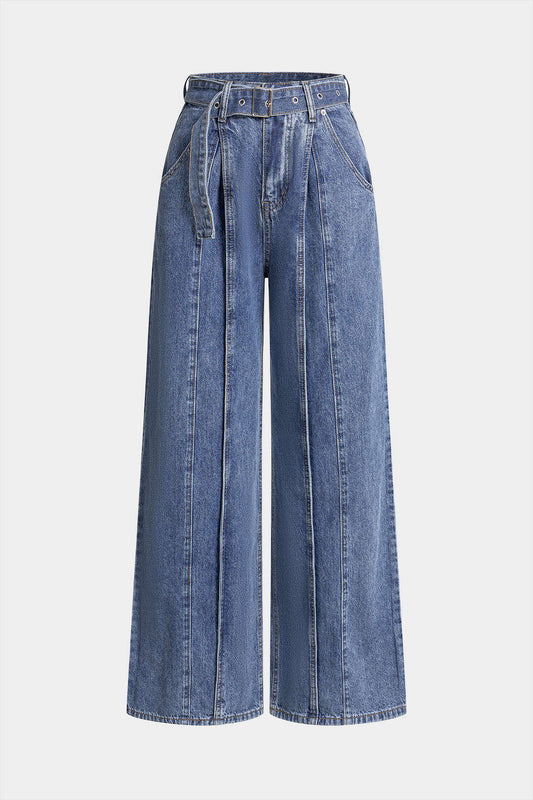 Denim Belted Straight Leg Jeans