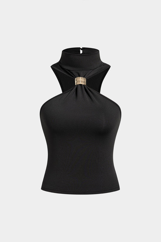 Mock Neck Metallic Tank Top