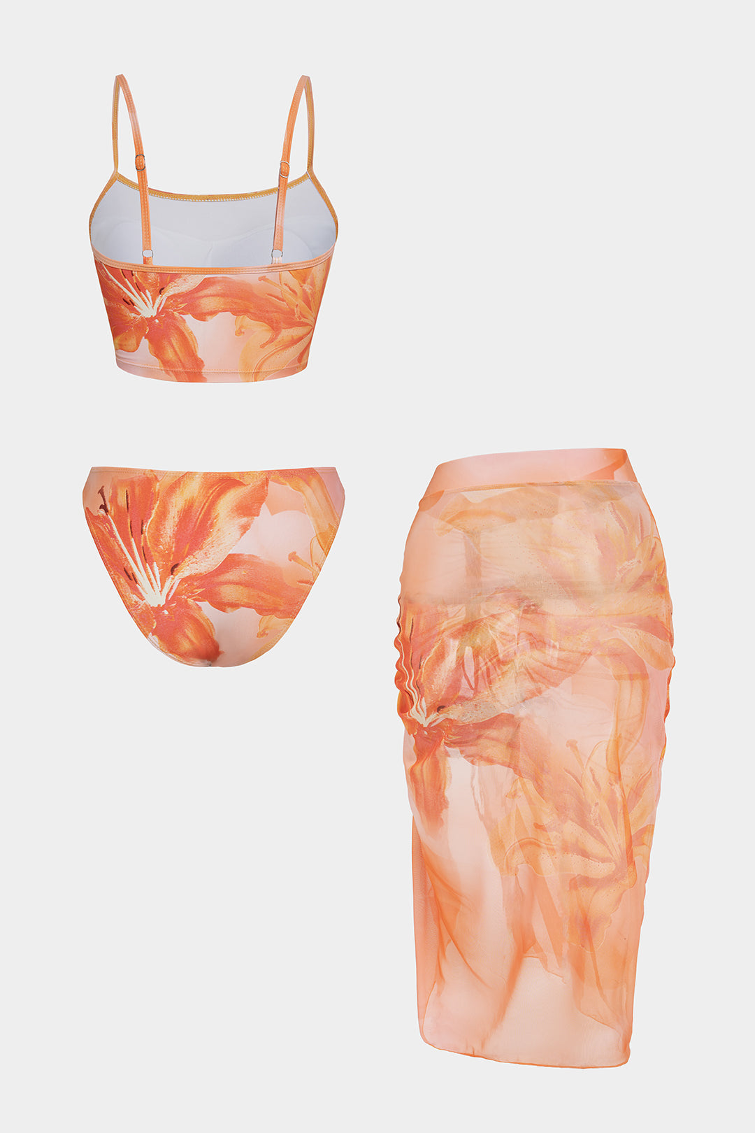 Floral Print Slip Side Slit Bikini Set