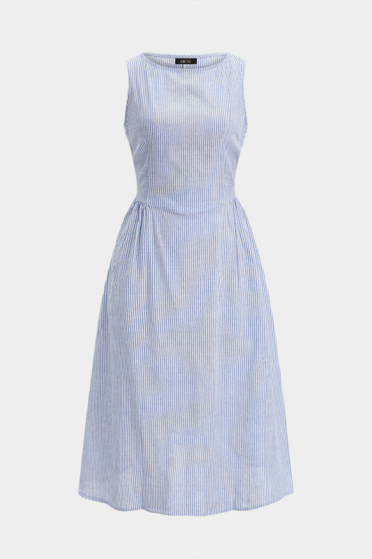 Stripes Print Sleeveless Midi Dress