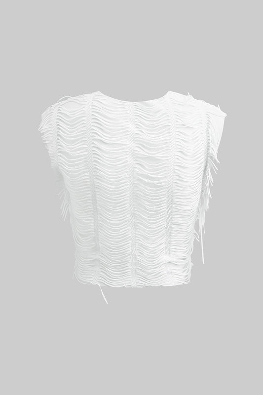 Conjunto de falda larga con abertura y top corto con cuello en V desgastado
