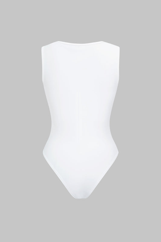 Solid V-Neck Cut Out Ruched Sleeveless Bodysuit