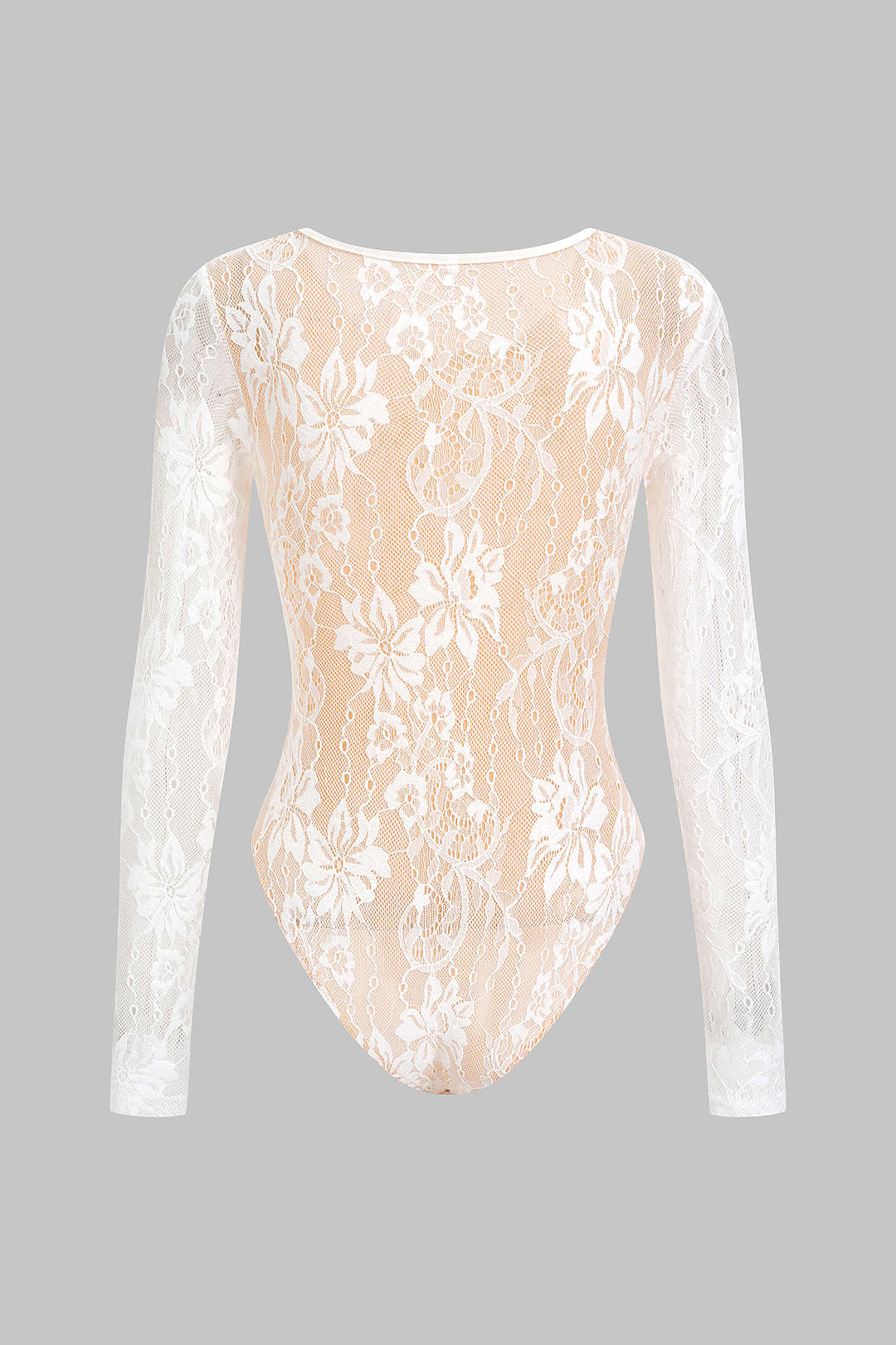 Lace Round Neck Hollow Out Long-Sleeve Bodysuit