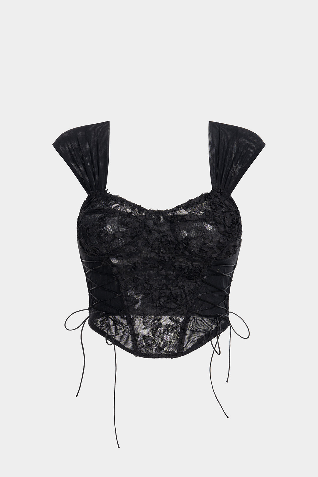 Mesh Tie-Up Smocked Tank Top