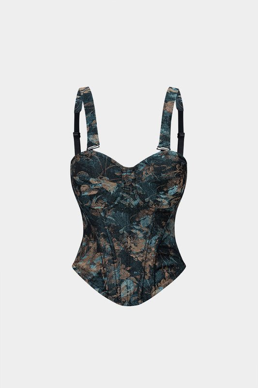Floral Print Jacquard Slip Cami Top
