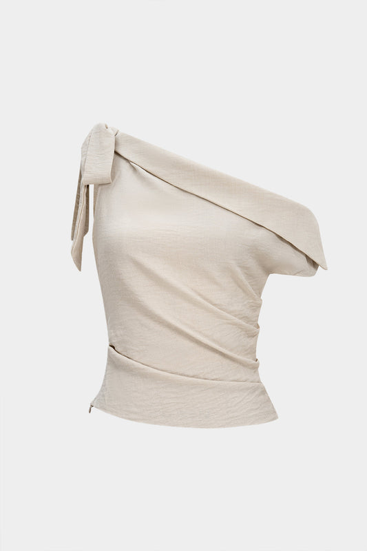 Tie-Up One Shoulder Asymmetric Ruched Sleeveless Cami Top