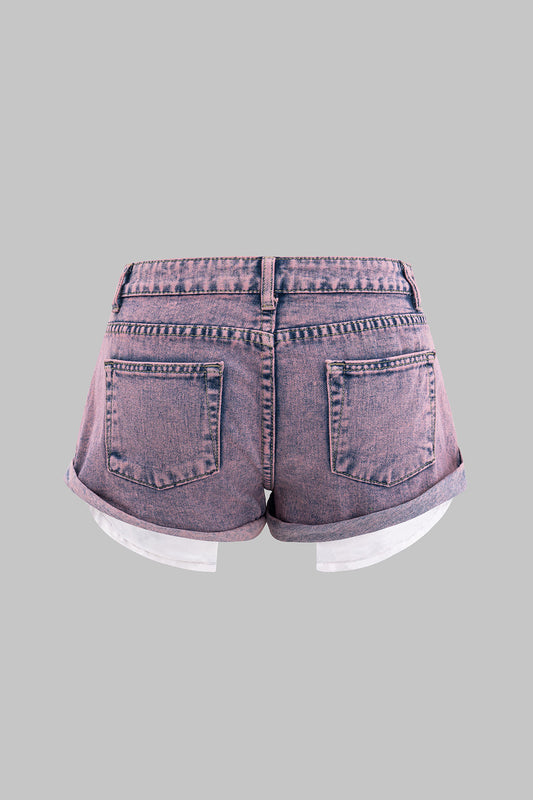 Denim Asymmetrical Ripped Pocket Shorts