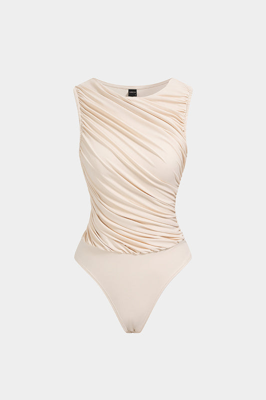 Round Neck Ruched Sleeveless Bodysuit