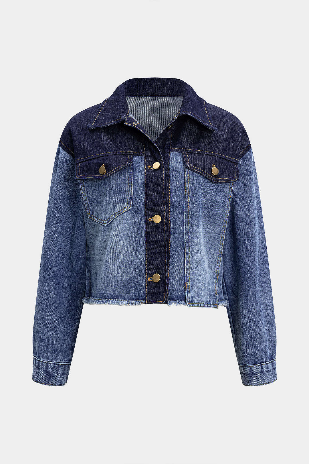 Denim Contrast Button Frayed Jacket