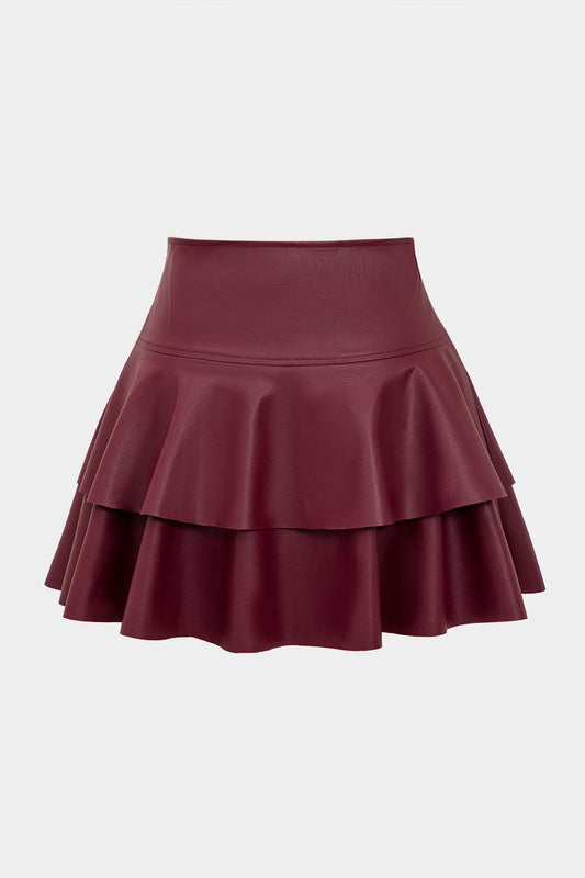 Solid Faux Leather Asymmetrical Skirt