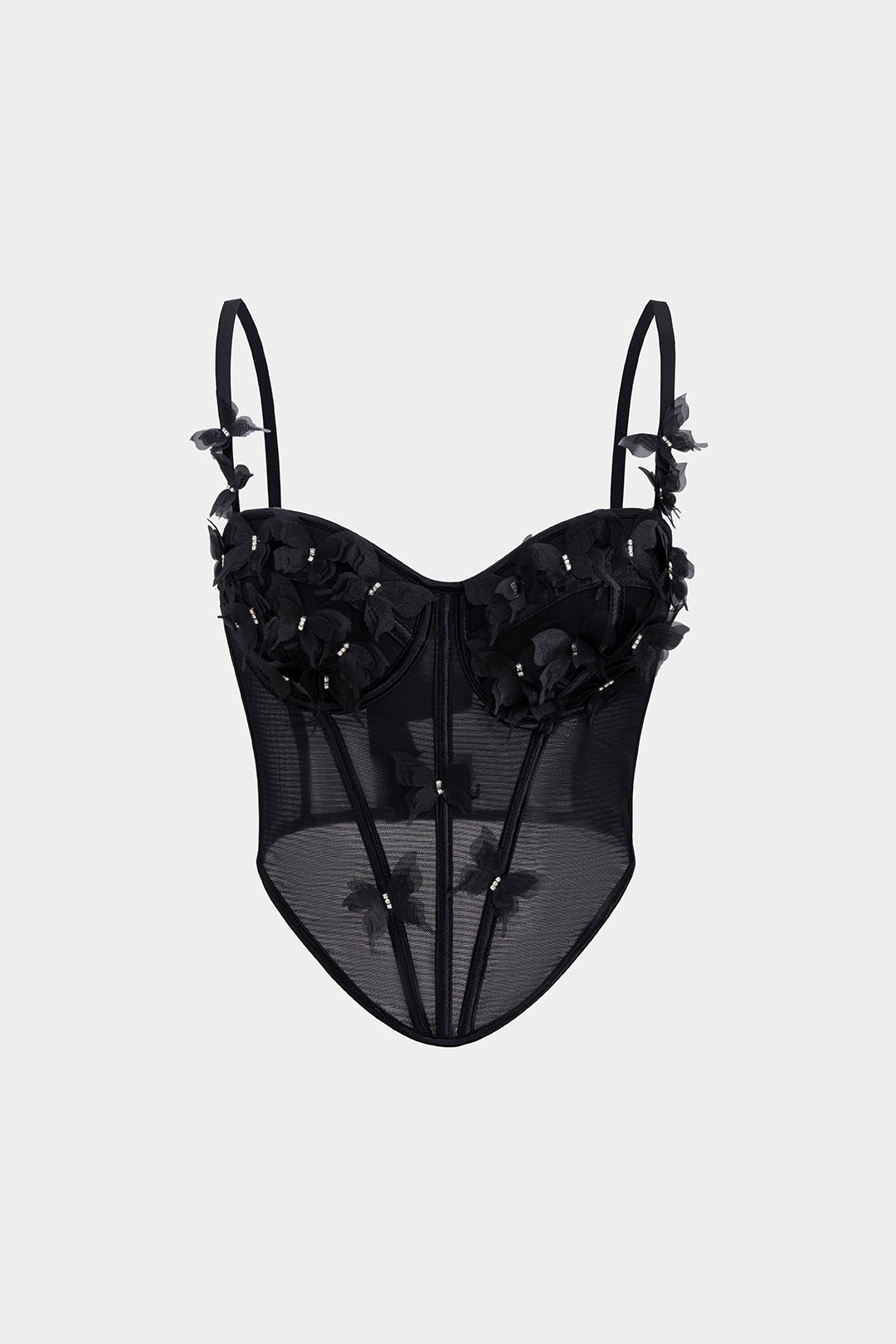 3D Flower Appliques Sheer Mesh Corset Backless Cami Top
