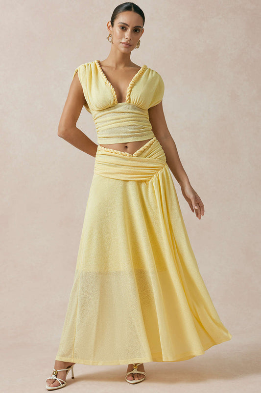 Twist Knot V-Neck Ruched Tank Top And Skirt Set