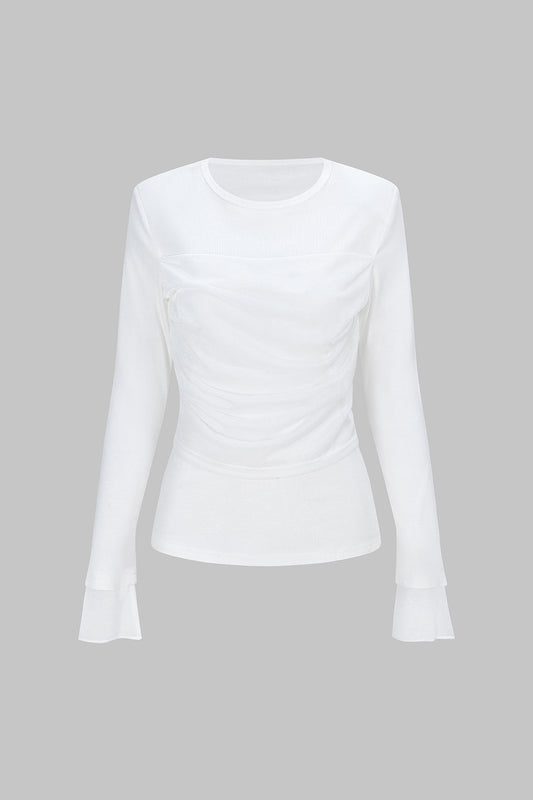 Round Neck Ruched Long-Sleeve Top