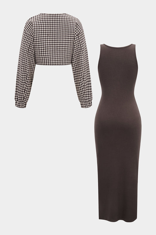 Asymmetrical Long Sleeve Top And Sleeveless Bodycon Dress Set