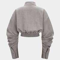 High Neck Ruched Shirred Zipper Cropped Jacket