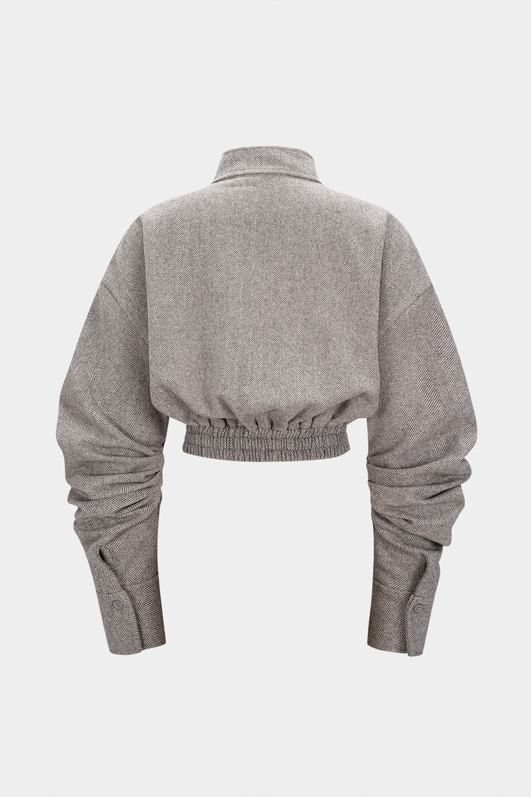 High Neck Ruched Shirred Zipper Cropped Jacket