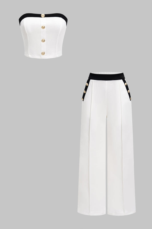 Contrast Tube Top And Wide Leg Trousers Set