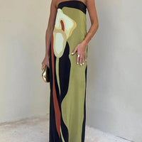 Off Shoulder Fashion Contrast Sleeveless Printed Maxi Dress