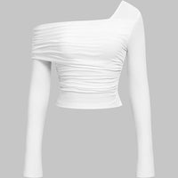 One Shoulder Ruched Asymmetrical Long-Sleeve Top