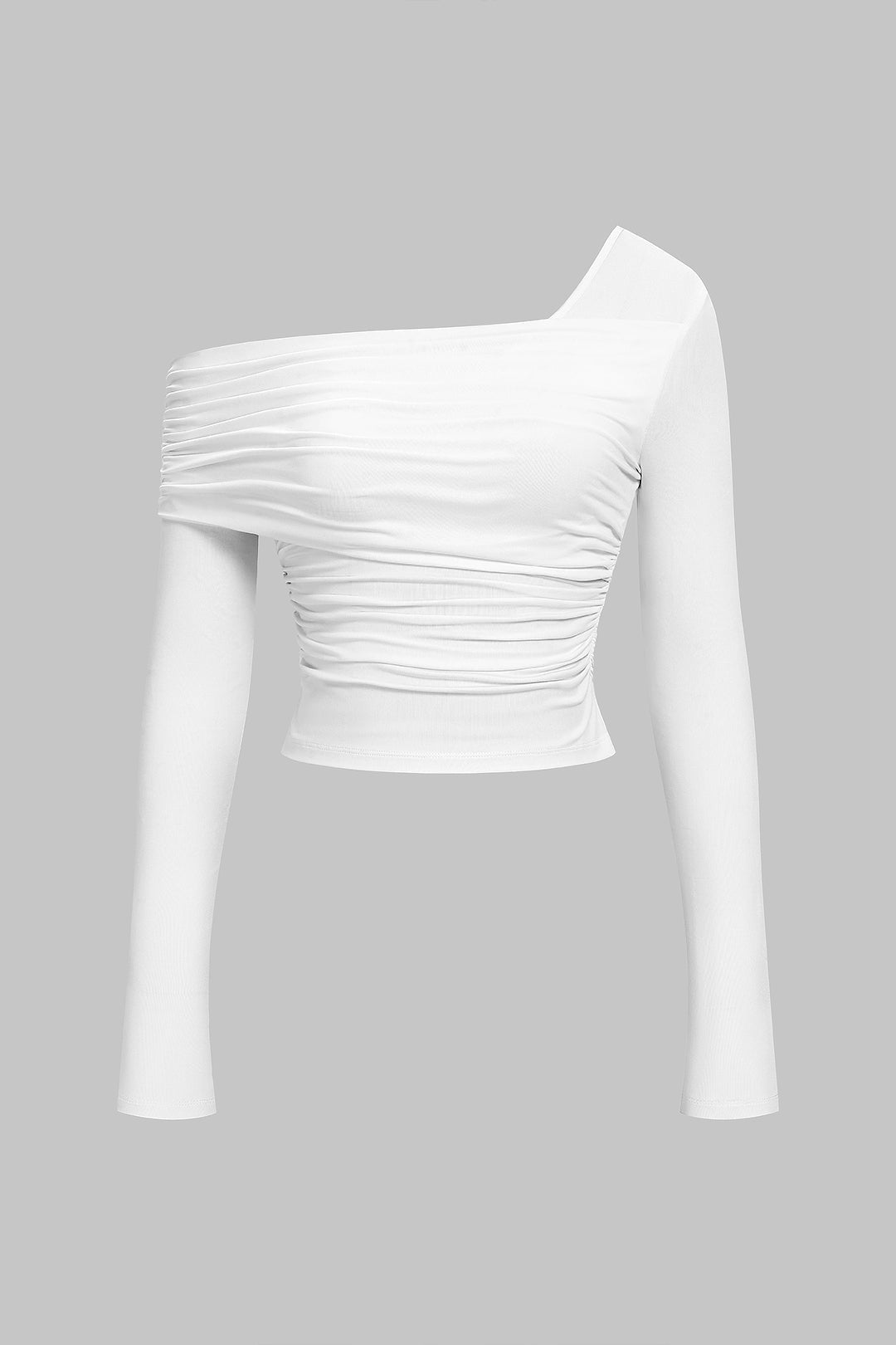 One Shoulder Ruched Asymmetrical Long-Sleeve Top