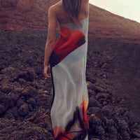 Abstract Tulip Print Vacation Slip H-Line Maxi Dress