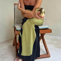 Off Shoulder Fashion Contrast Sleeveless Printed Maxi Dress