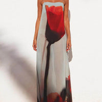 Abstract Tulip Print Vacation Slip H-Line Maxi Dress