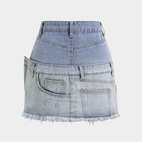 Denim Contrast Asymmetrical High Waist A-Line Skirt