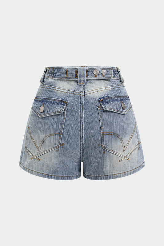 Denim High Waist Wide Leg Shorts
