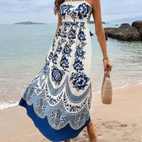 Ethnic Floral Print Back Smocked Loose Midi Dress