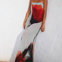 Abstract Tulip Print Vacation Slip H-Line Maxi Dress