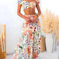 Wrap Summer Skirt And Printed Top Two-Piece Suit