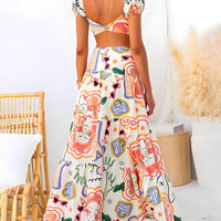 Wrap Summer Skirt And Printed Top Two-Piece Suit