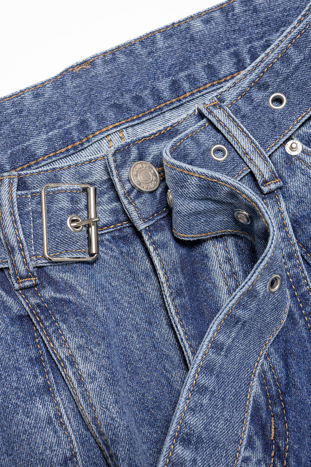 Denim Belted Straight Leg Jeans
