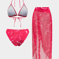 Tie Dye Print Mesh Tie-Up Bikini Set