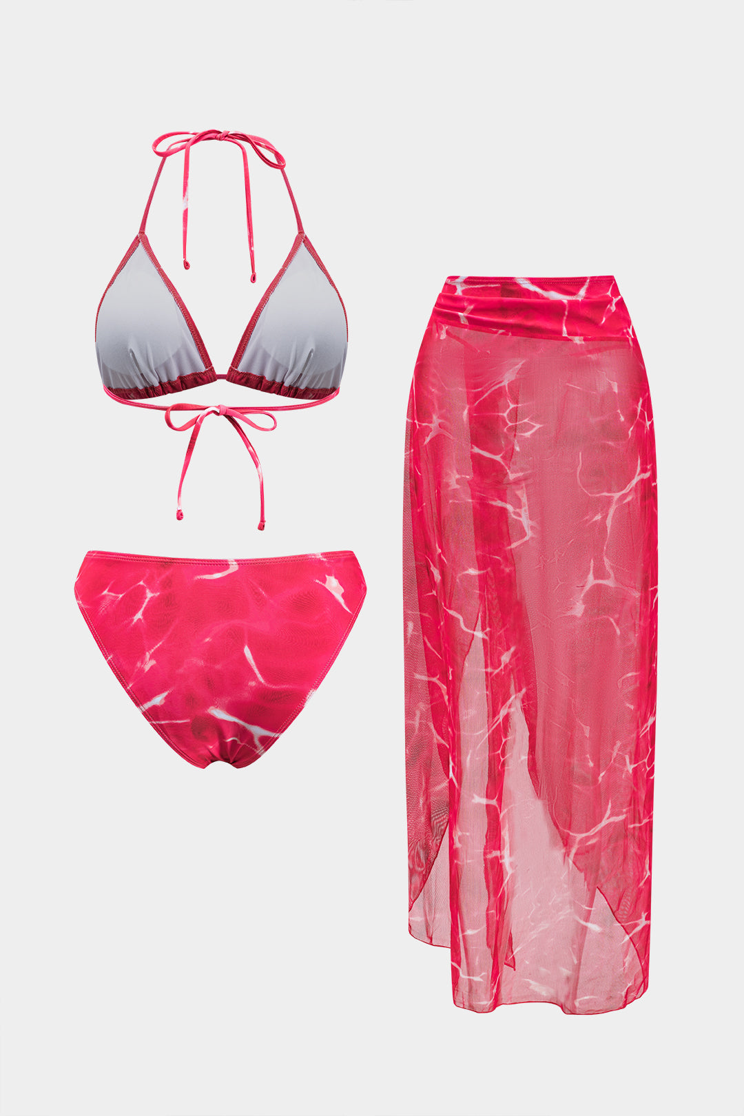 Tie Dye Print Mesh Tie-Up Bikini Set
