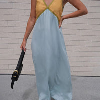 V-neck Contrasting Color Splicing Chic Dress