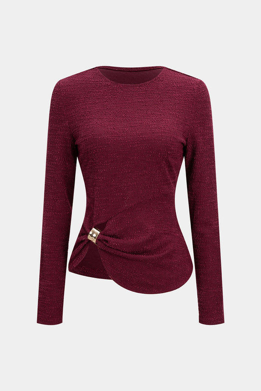 Metallic Decor Texture Long-Sleeve Top