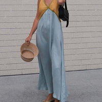 V-neck Contrasting Color Splicing Chic Dress