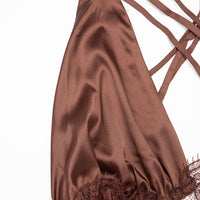 Stain Patchwork Sheer Lace V-Neck Crosssed Backless Maxi Dress