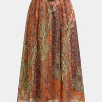 Retro Print Belted Ruched Skirt