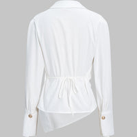 V-Neck Asymmetrical Tie Back Long-Sleeve Shirt