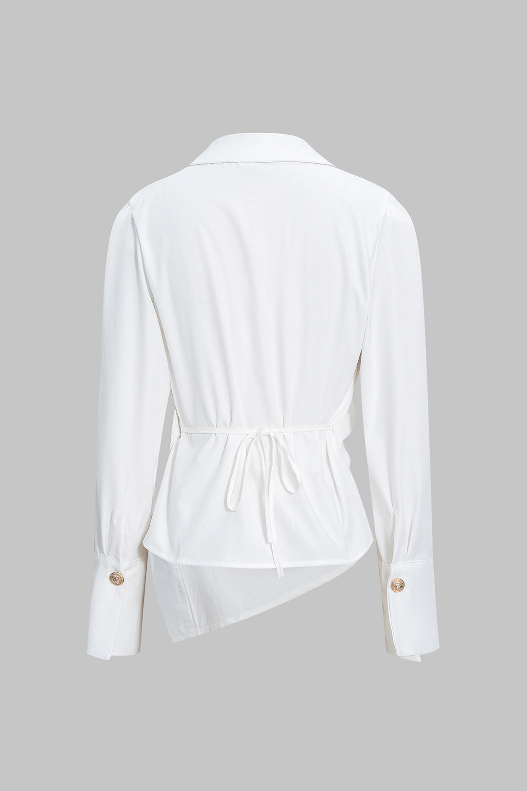 V-Neck Asymmetrical Tie Back Long-Sleeve Shirt