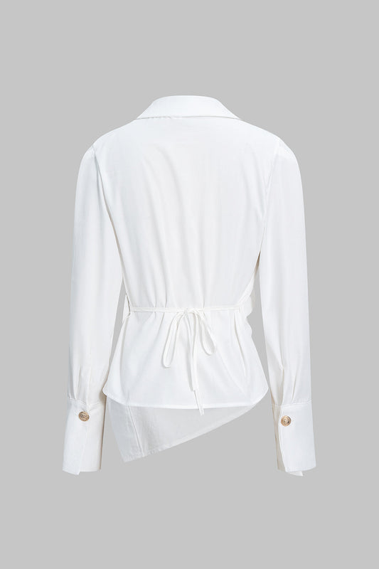 V-Neck Asymmetrical Tie Back Long-Sleeve Shirt