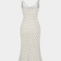 Polka Dots Print Chiffon Patchwork Lace Trim Slip Sleeveless Midi Dress