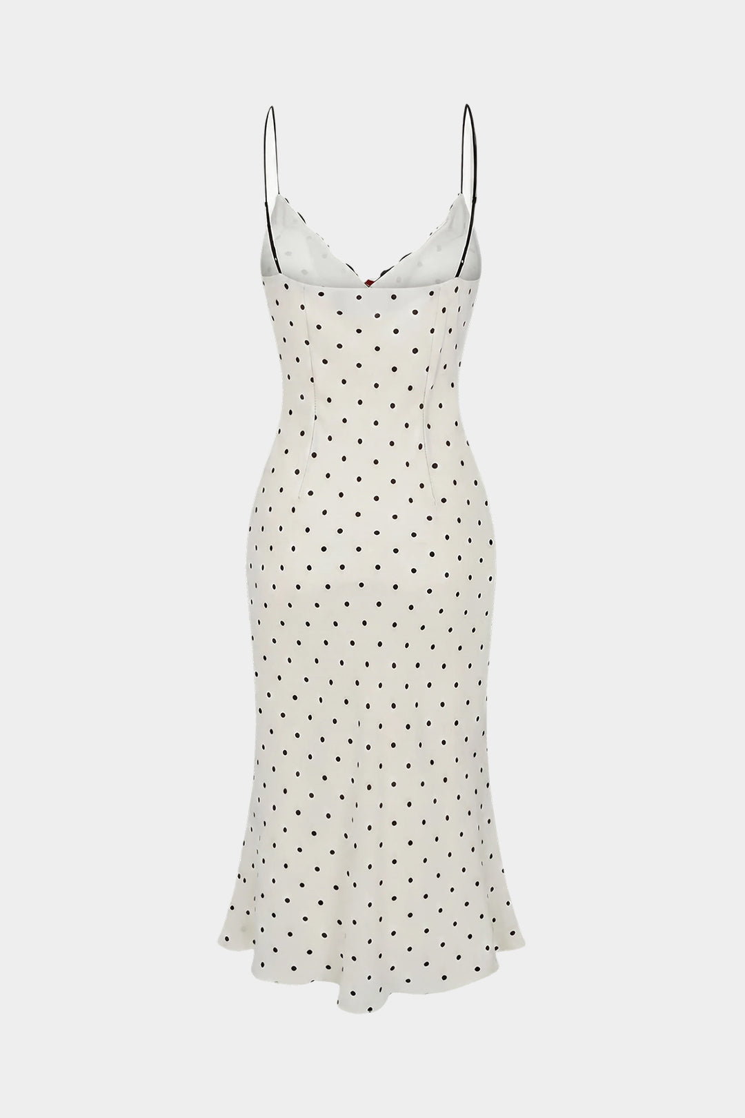 Polka Dots Print Chiffon Patchwork Lace Trim Slip Sleeveless Midi Dress
