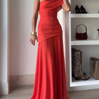 Elegance Effortless  Mesh Off Shoulder Ruched Stretch Maxi Dress