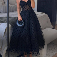 Exquisite Perfect Tulle Polka Dot Sweetheart Bustier A-Line Midi Dress