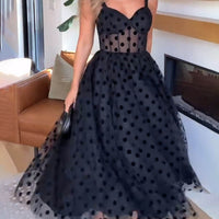 Exquisite Perfect Tulle Polka Dot Sweetheart Bustier A-Line Midi Dress