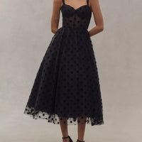 Exquisite Perfect Tulle Polka Dot Sweetheart Bustier A-Line Midi Dress